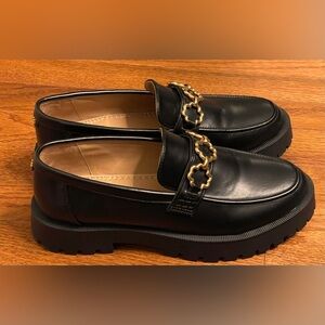 Sam & Libby Chunky Heeled Remi Black/Gold‎ Platform Y2K Loafers Women's Size 8½